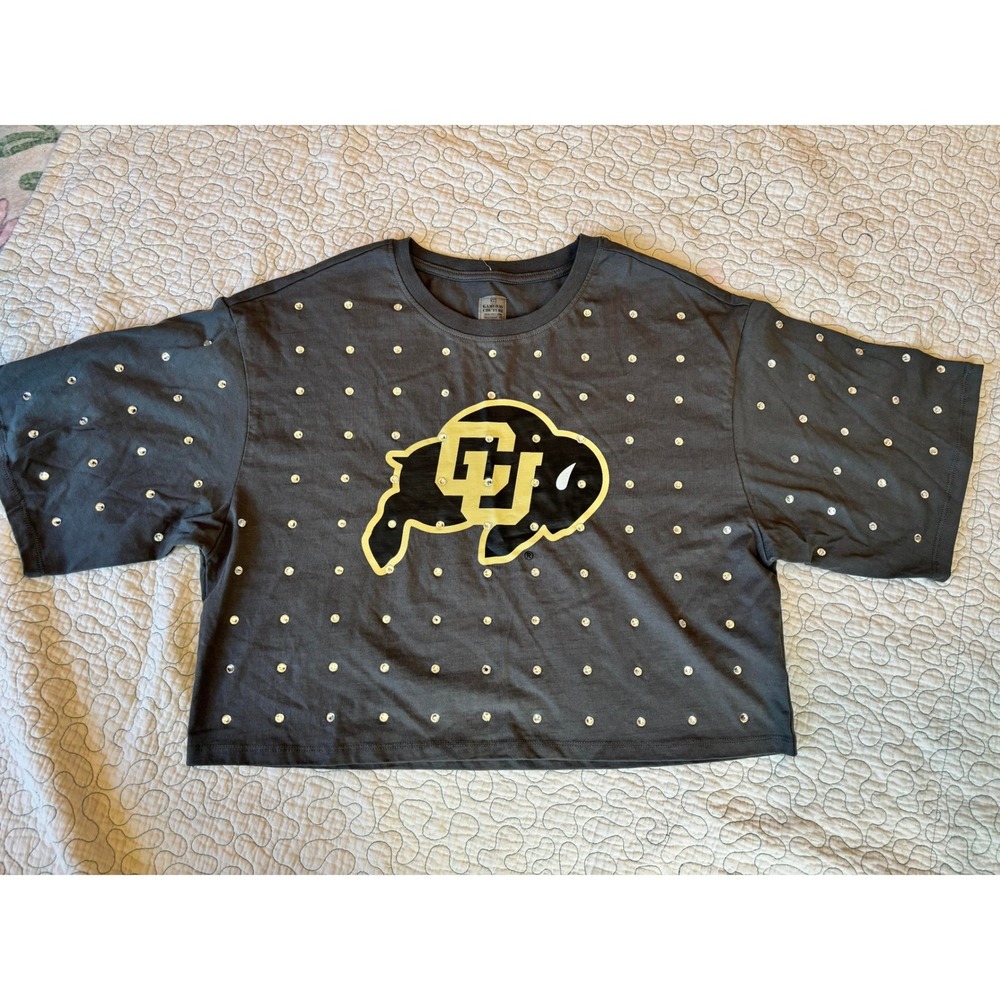 Gameday Couture‎ University Colorado Buffaloes Rhinestone Crop Boxy Top XL NWOT